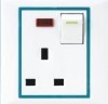 a switch with a three pole square socket &lamp