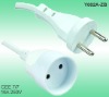 European CE/VDE Extension cord set with power cord H05VV-F 2x1.0mm2 2.5/5.0meters white/yellow