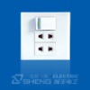 Two-bit Single-phase Flat-and-round Two-pole Wall Socket with Shutter & Switch