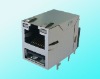rj45 connector with a stacked usb/rj45 connector with filter/rj45 connector