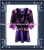 100% Silk Blouse V Neck Magenta Tribal Print