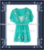 100% Silk Mila Embroidery Green Smock Lady Blouse