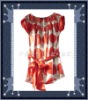 100% Silk Round Neck Orange Bubbles Belt Lady Top
