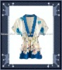 100% Silk V Neck Blue Flower Smock Blouse