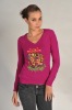 100%cashmere ladies intarsia sweater with crystal stones