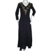 3/4 Sleeve V Neck Dress with Embroidery on Front Neck
