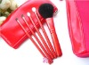 5 piece Mac Red Makeup Brushes Set with Leather Pouch mac make up brushes mac cosmetic brushes