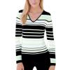 Black and Green Multi Stripe V-Neck Sweater