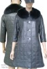 CHECKED AND ELBOW SLEEVE LONG COAT WITH FOX FUR ON COLLAR