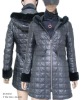 CHECKED LEATHER COAT WITH REX FUR OF FEMALE MODEL