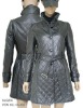 CHECKED LONG LEATHER COAT FOR FEMALE