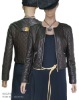 CHECKED SHORT LEATHER JACKET WITHOUT COLLAR