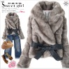 Designer clothing Korean New Style Graceful Lady Winter Rabbit Fur Coat,Grey,Size:S/M/L JR001