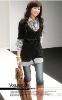 Dress coat couture dress upright stripe collar , sleeve and bottom black fake twinset cotton lady dress Z8082002