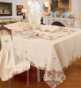 Ecru polyester with brick color emb cutwork tablecloth