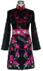Graceful Chinese Embroidery Coat - Black/Fuchsia
