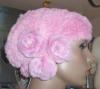 Knitted Rex Rabbit Fur Hat With Rosette