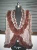 Knitted Sheared Rex Rabbit Coat with Raccoon Flower