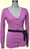 Ladies Belted V-Neck Cardigan with Long Sleeves