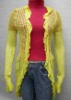 Ladies Pointelle knit, Ruffle placket and cuff sweaters