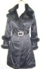 Ladies' padding coat w/fur collar and EMB and beading
