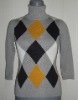 Lady Sweater TOP with argyle pattern, turtle neck, 3/4 slvs (HS-S027)