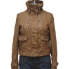 Lady's crinkle washed pu jacket with elastic around the standing collar