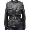 Lady's metal effects pu jacket with belt at waist