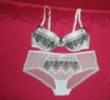 Mesh bra set with contrast lace trim