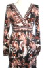V Collar Long-sleeved Printing Dress