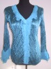 V collar long-sleeve plisse Shirt