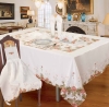 White polyester with brick color emb cutwork tablecloth