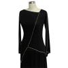 Women's Long-Sleeved V-Neck Dress with Golden Sewing