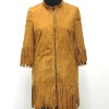Women's lamb suede coat with fringe at sleeve opening and bottom sweep