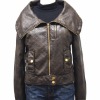 Women's metal effects pu jacket with plaid on whole body