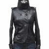 Women's soft lamb leather jacket with double-breasted at center front