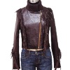 Women's washed lamb leather jacket with standing collar