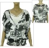 batwing sleeves black/white ladies' blouse