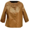 lady's film print pig split leather jacket