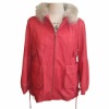 lady's pig nappa leather jacket with a rabbit fur around hat.
