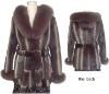rabbit fur coat  with fox fur collar and cuffs/fur garment/women's fur coat