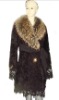 sheared rabbit fur coat with raccoon fur collar