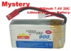 Mystery 7.4V 900mah 20C Li-Polymer Recharger Battery(Crystal) for RC helicopter  RC toys